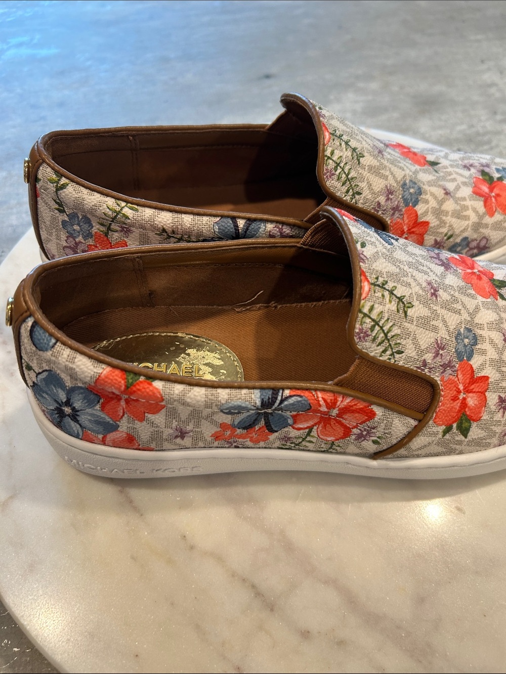 Michael Kors Floral Slip-On Sneakers in Beige and Orange - Picture 8 of 11